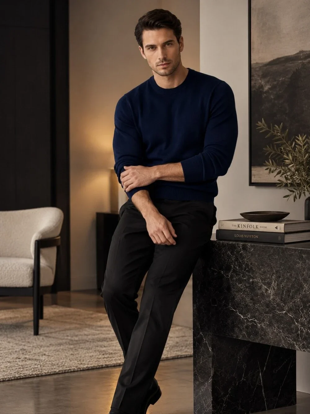 Banana Republic Men’s Merino Wool Crew Neck Sweater M Navy Blue Quiet Luxury CC